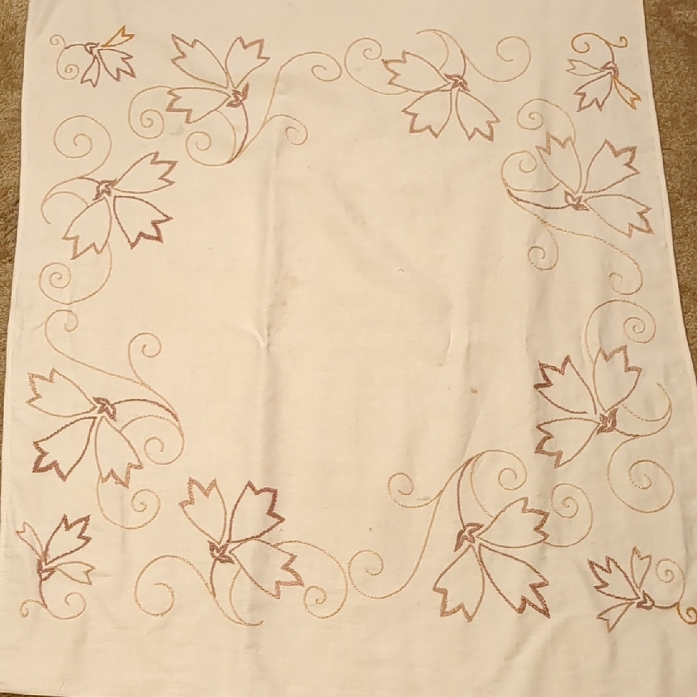 Vintage Embroidered Floral Tablecloth